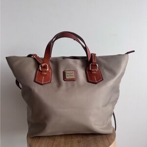Dooney & Bourke Taupe Tote with Brown Handles